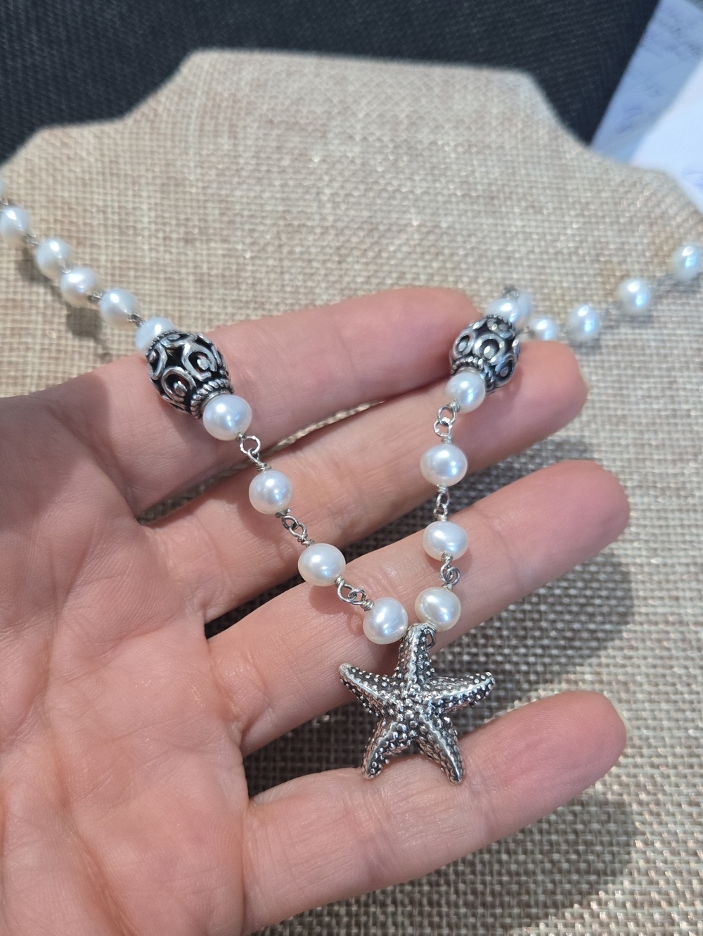 Freshwater Pearl Starfish Pendant Necklace Sterling Silver